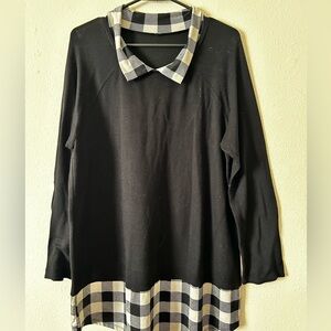 Black and White Plaid Collar Top
